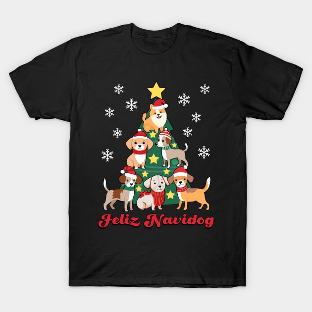 Feliz Navidog Dog Christmas Tree Funny Dog Lover Navidad Gift T-Shirt by PUFFYP